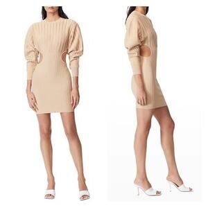 NWT Herve Leger Shadow Stripe Cut Out Bodycon Mini Dress M Tan